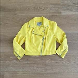 Guess Faux Leather Moto Jacket 3/4 Sleeves Size S Yellow